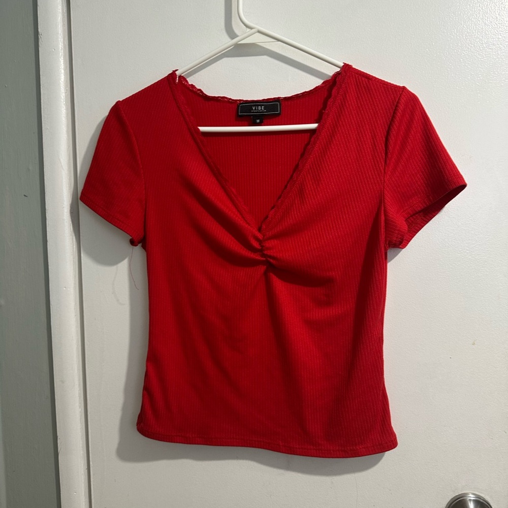 Vibe Red Fitted Ruched Blouse